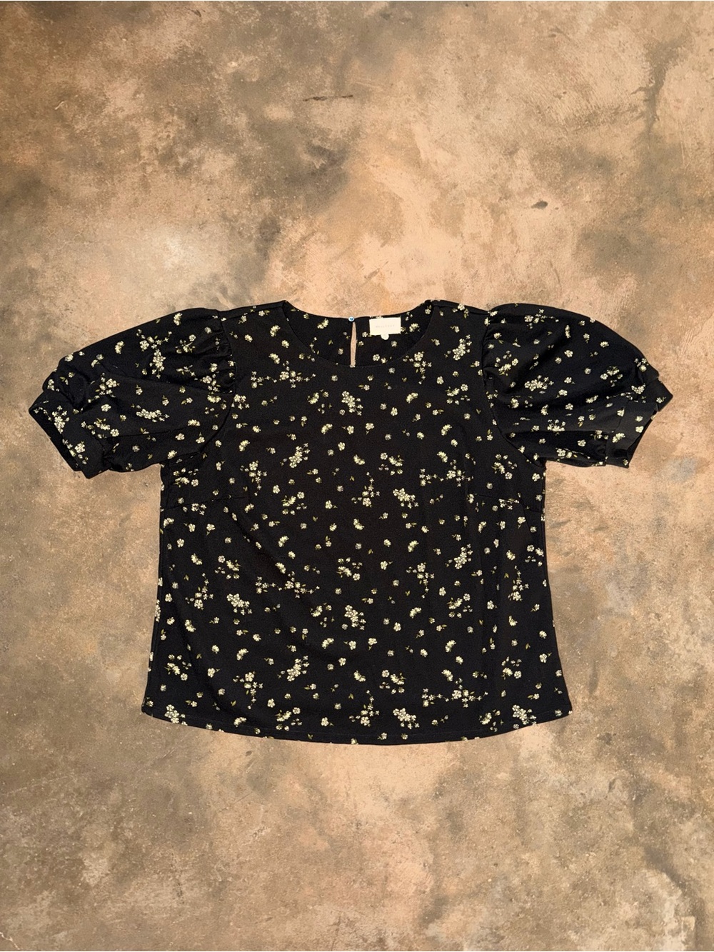 MelloDay Black Floral Puff Sleeve Blouse XL Cottagecore Peasant Top